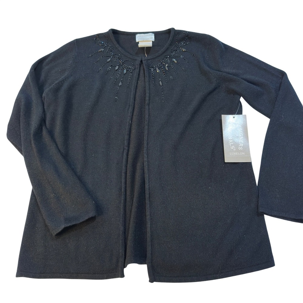 Designers Originals Cardigan‎ Sweater Vintage Black Acrylic Beaded NWT Size M